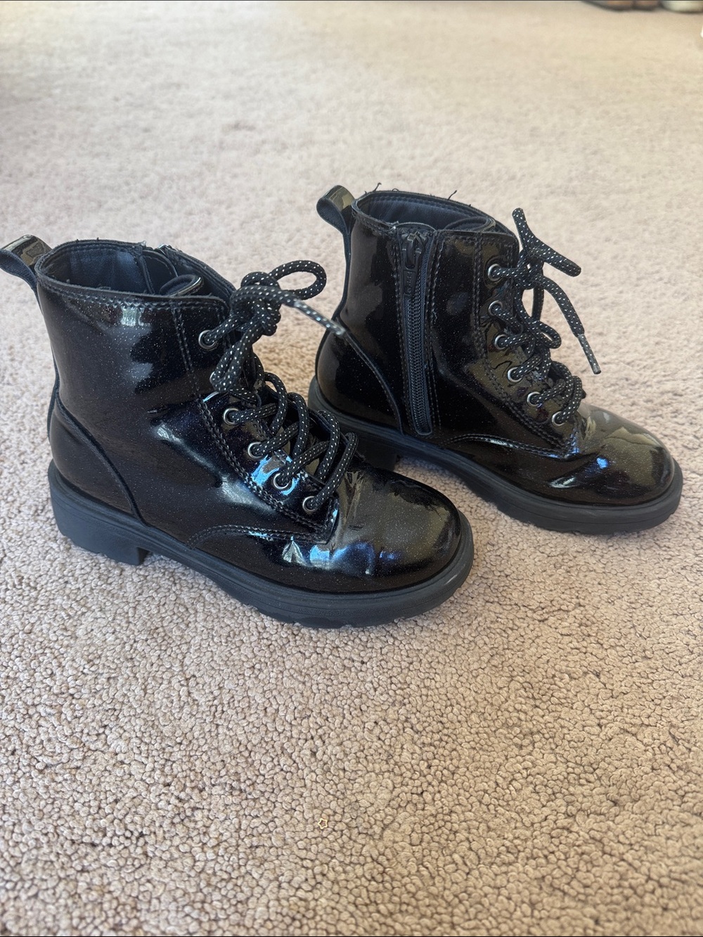 Old Navy Black Patent Lace-Up Kids Ankle Boots